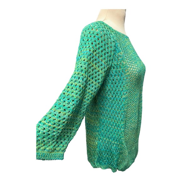 New Directions Boat Neck Green Loose Knit Sweater, Size LP - Picture 2 of 4